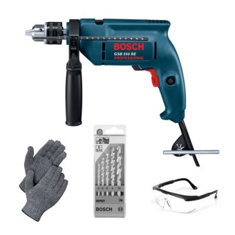 Bosch สว่านกระแทก 13 มม. รุ่น GSB 550 พร้อมชุดดอกสว่านเจาะปูน Impact 5 ชิ้น + ถุงมือฝ้ายอย่างหนา + แว่นตากันสะเก็ด (คละสี) Bosch สว่านกระแทก 13 มม. รุ่น GSB 550 พร้อมชุดดอกสว่านเจาะปูน Impact 5 ชิ้น + ถุงมือฝ้ายอย่างหนา + แว่นตากันสะเก็ด (คละสี)