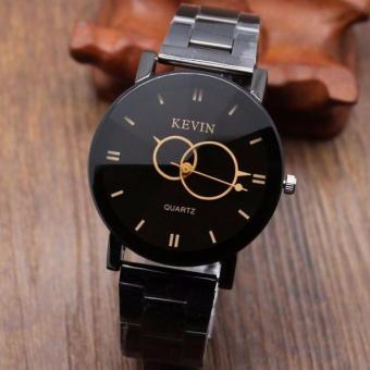 Design Black Stainless Steel Band Round Dial Quartz Wrist Watch Women Gift Black Free Shipping image