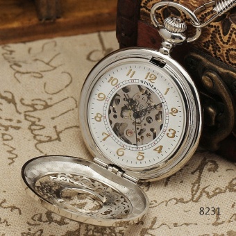 WINNER Luxury Vintage Mechanical Pocket Watch Hollow Dial White Face W/ Box WINNER 251 - intl