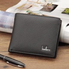 Baellerry กระเป๋าสตางค์ ผู้ชาย กระเป๋าเงิน กระเป๋าตัง บาง ทรงสั้น Wallet Mens Luxury Leather Credit/ID Card Holder Baellerry Billfold Coin Purse - Black