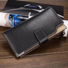 Baellerry กระเป๋าสตางค์ ผู้ชาย กระเป๋าเงิน กระเป๋าตัง บาง ทรงยาว Men Wallet Long Pattern PU Leather Wallet for Men - Black