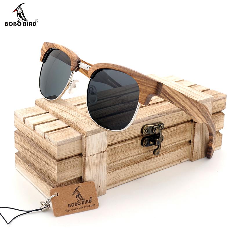 Bobo Bird AG018a Semi Kandang Desain Unisex Zebra Stripe Mewah Kacamata Hitam Bermerek Abu-abu Poliaried Lensa Kacamata Laki-laki OEM-Intl