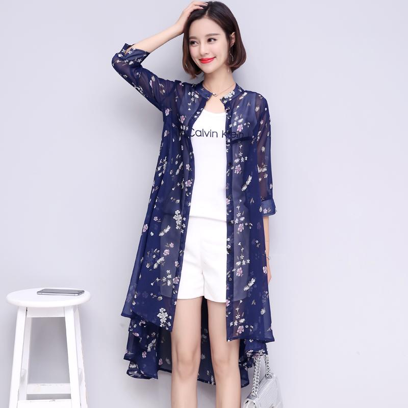 Baju pelindung matahari perempuan 2019 model baru merah model tipis netral kardigan Jaket musim panas model setengah panjang Sifon Gaya Barat kemeja pelindung matahari