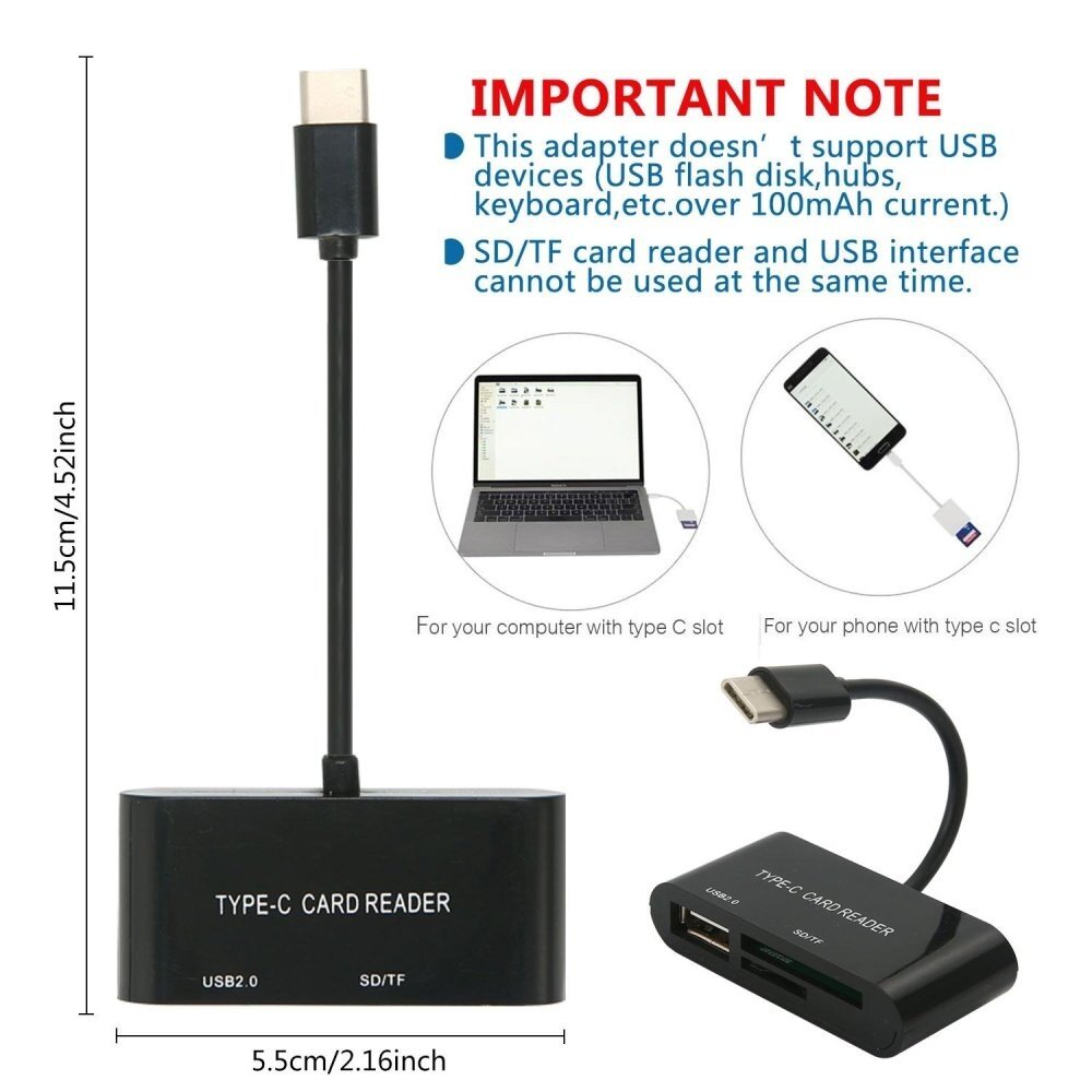 รูปภาพของ OTG Type C 3.1 To USB 2.0 Micro SD TF Card Reader HUB Adapter For Android Phone