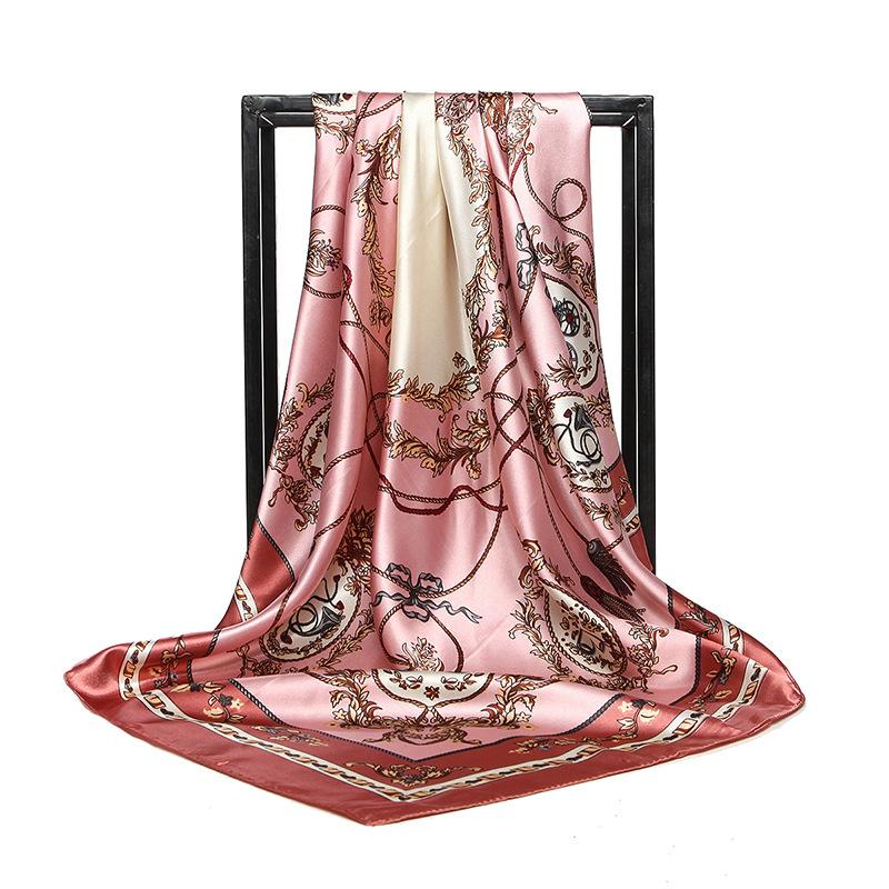 Merek Besar Archaize Tali Rumbai Kain Sutra Yang Ditiru Wanita 90 Cm * 90 Cm Bergaya Bunga Satin Sutra Selendang Syal jilbab Pashima Bandana SSCARF20180321H1569-Internasional