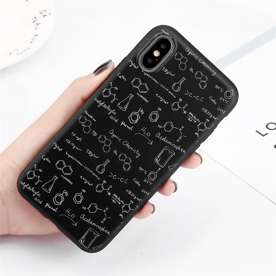 USLION Lucu Surat Kasus Telepon Untuk iPhone X Silicone Penutup Penuh Untuk iPhone 7 8 6 6 S Plus Kasus Rumus Kimia Lembut TPU Kasus Peach