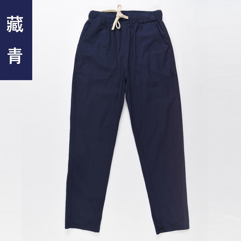 Celana Kain Linen Musim Panas Celana Cargo Korea Fashion Style Sepatu Linen (Biru tua)