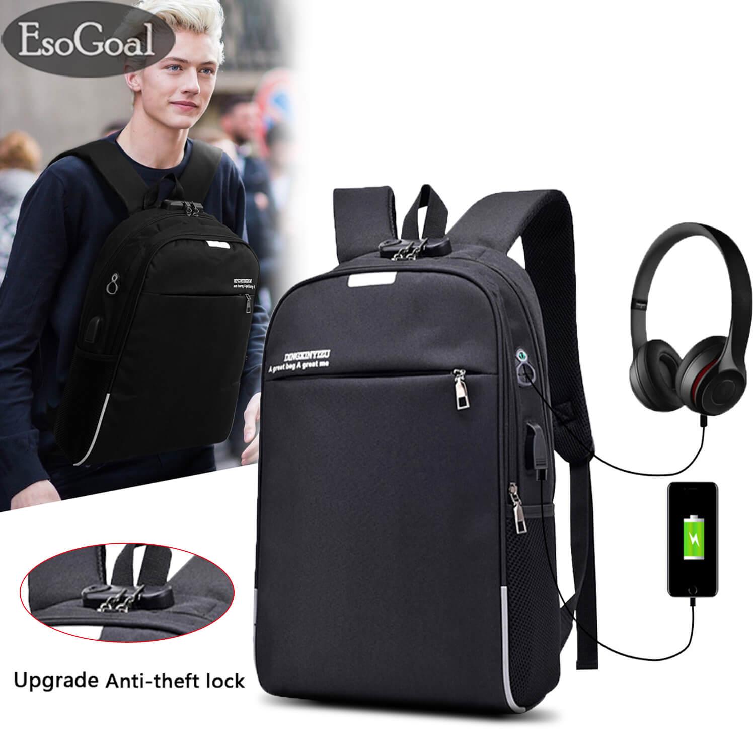 EsoGoal Laptop Backpack, Business Anti Theft Travel Backpack with USB Charging Port & Headphone interface for College Student,Fits Under 15.6