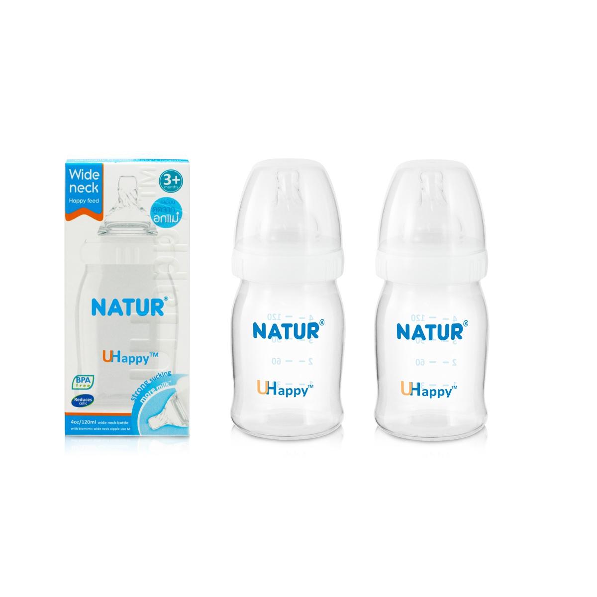 Natur ขวดนมปากกว้าง Uhappy 4 ออนซ์ (แพค 2)