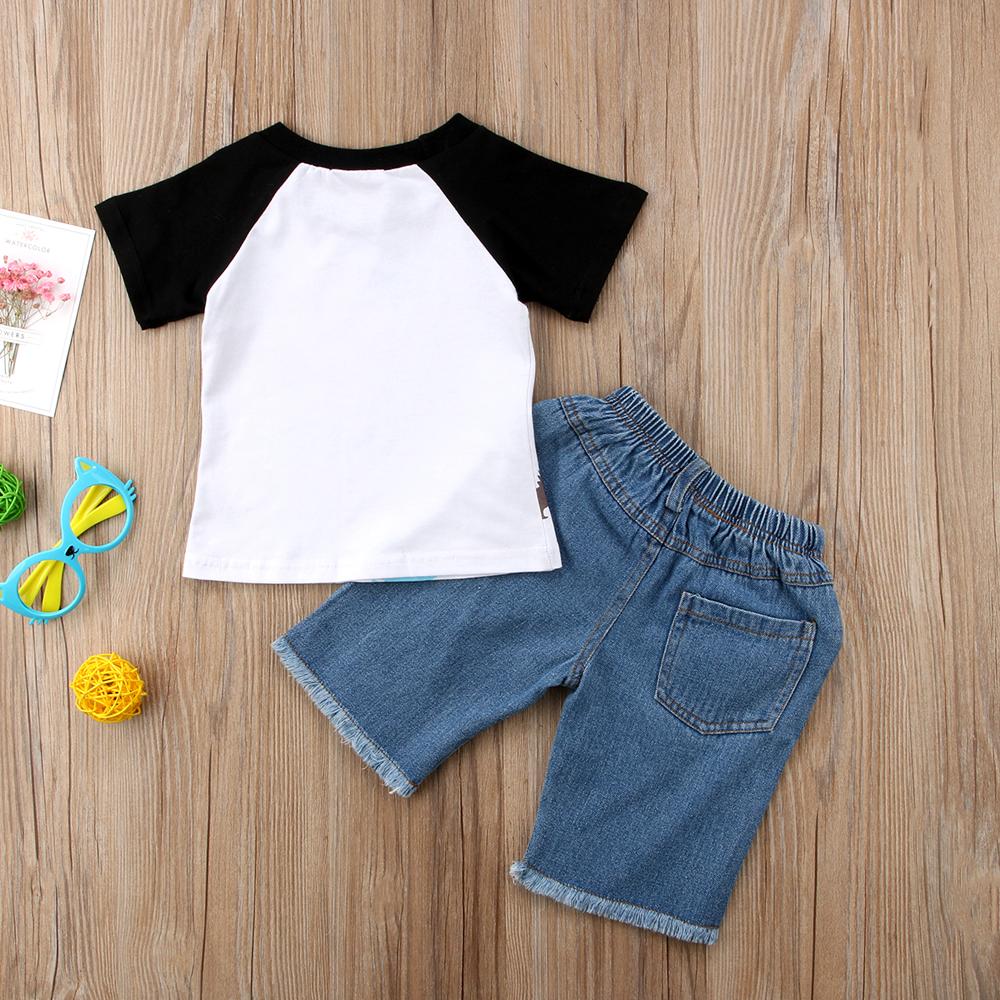 2 Pcs Balita Anak-Anak Bayi Pakaian Anak Laki-laki Musim Panas Lengan Pendek Kaus Dinosaurus Atasan + Denim Pakaian Celana Pendek Pakaian Set Januari 2019 - 4 2 Pcs Balita Anak-Anak Bayi Pakaian Anak Laki-laki Musim Panas Lengan Pendek Kaus Dinosaurus Atasan + denim Pakaian Celana Pendek Pakaian Set - 4