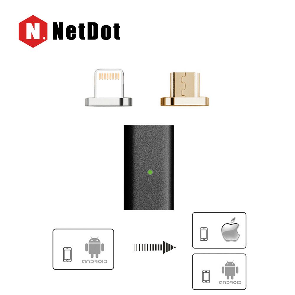 NetDot Mikro Usb Ke Lightning & Mikro Usb 2 Dalam 16 Adaptor Magnetik untuk Perangkat iPhone & Android