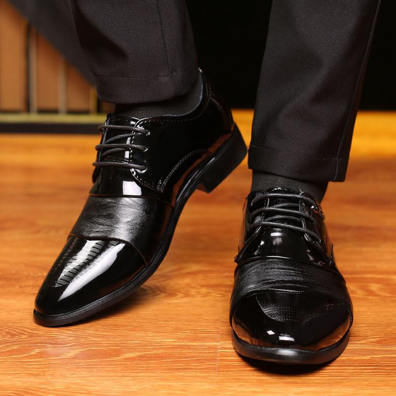 Yuzi Pria Sepatu Formal Kaki Menunjuk Sepatu Kulit Paten Bisnis Pernikahan Oxford Untuk Pria Berpakaian Sepatu
