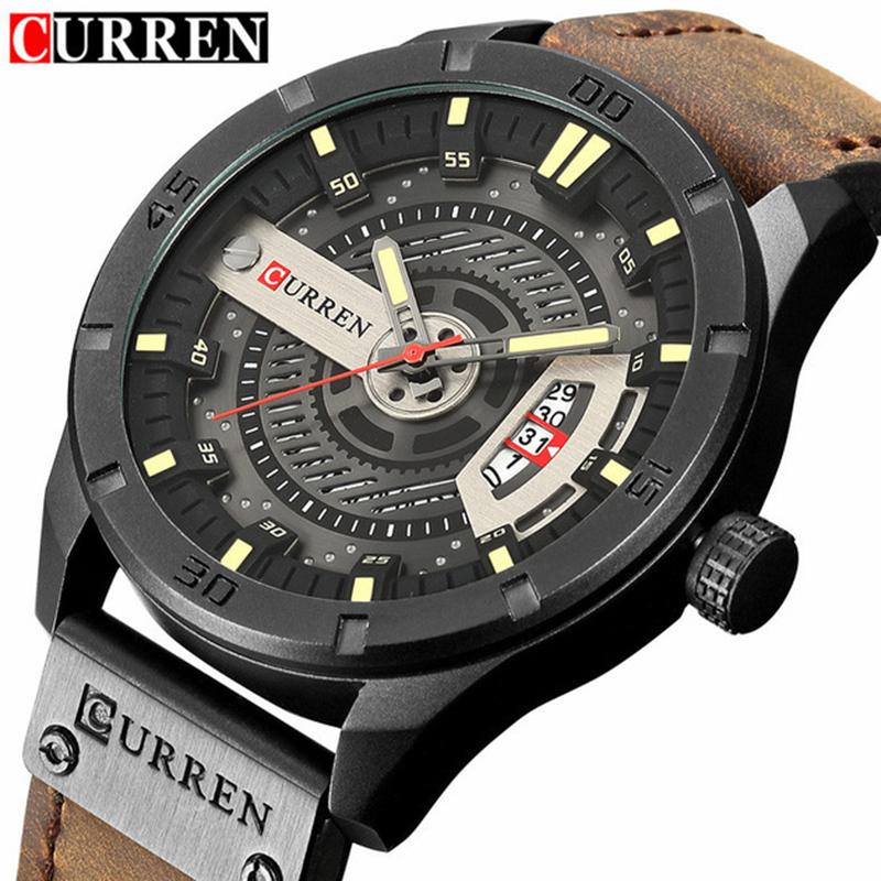 2019 Merek Mewah CURREN Pria Militer Jam Tangan Olahraga Pria 'S Tanggal Kuarsa Jam Pria Kulit Jam Tangan Kasual Anti Air Keren Terbaru