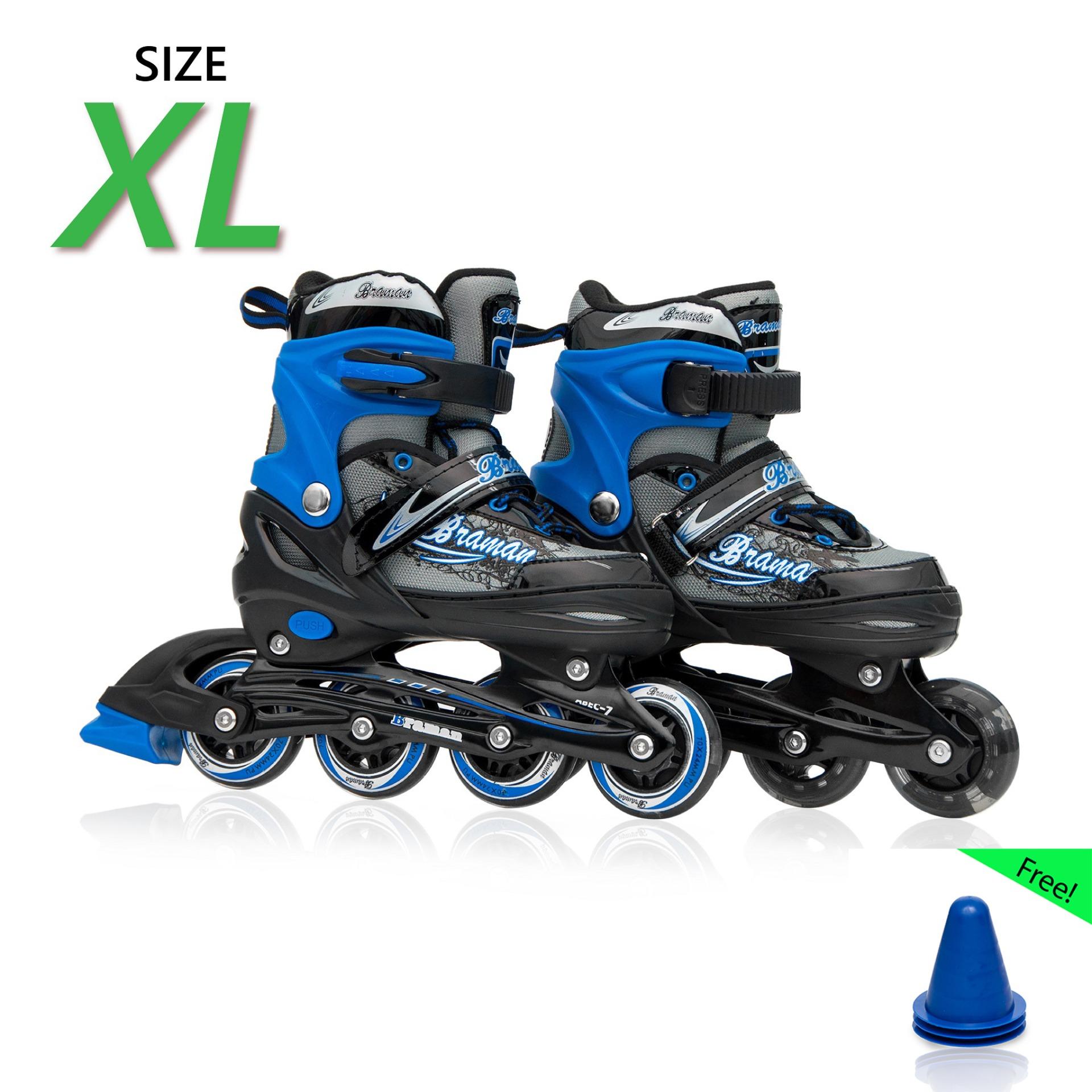 รองเท้าอินไลน์สเก็ต Premium Inline Skate Braman Aluminium Tracks & Abec-7 Wheels With Lights 0415b Warranty 1 Year. เบอร์ 37-44 (black Xl)