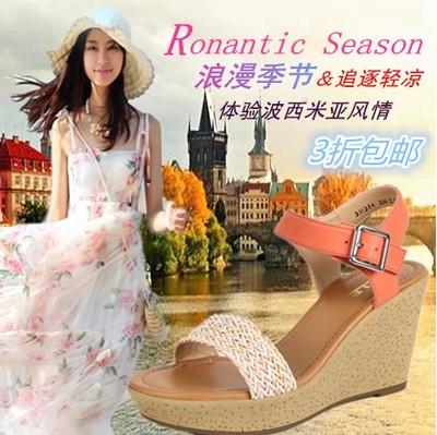 Di Musim Panas Gaya Baru Pendakian Tumit Sandal Wanita Di Dalam dan Bagian Bawah Yang Tebal Peep-Toe Bor Air Han Ban Roma, bohemia Sepatu Wanita-Intl