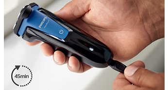 เครื่องโกนแบบไร้สายใช้ได้ 45 นาที หลังจากชาร์จ 10 ชั่วโมง