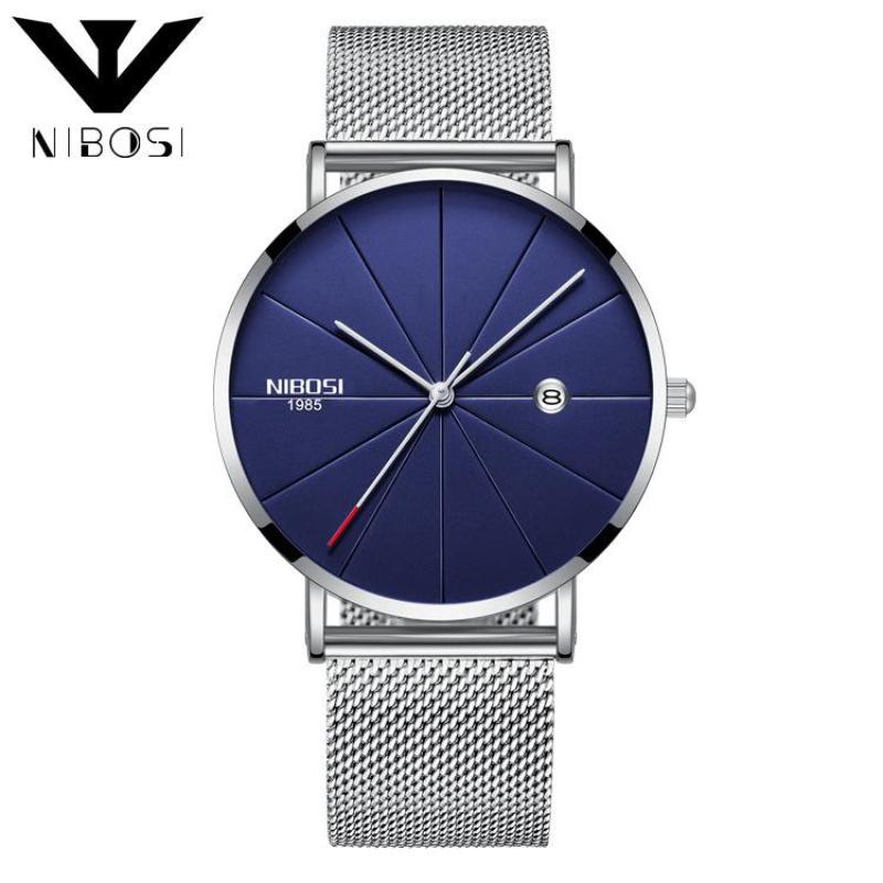 NIBOSI Fashion 2321 Ultra Thin Milanese Mesh Band Unisex Quartz Wristwatches (Silver Band-Blue) Malaysia