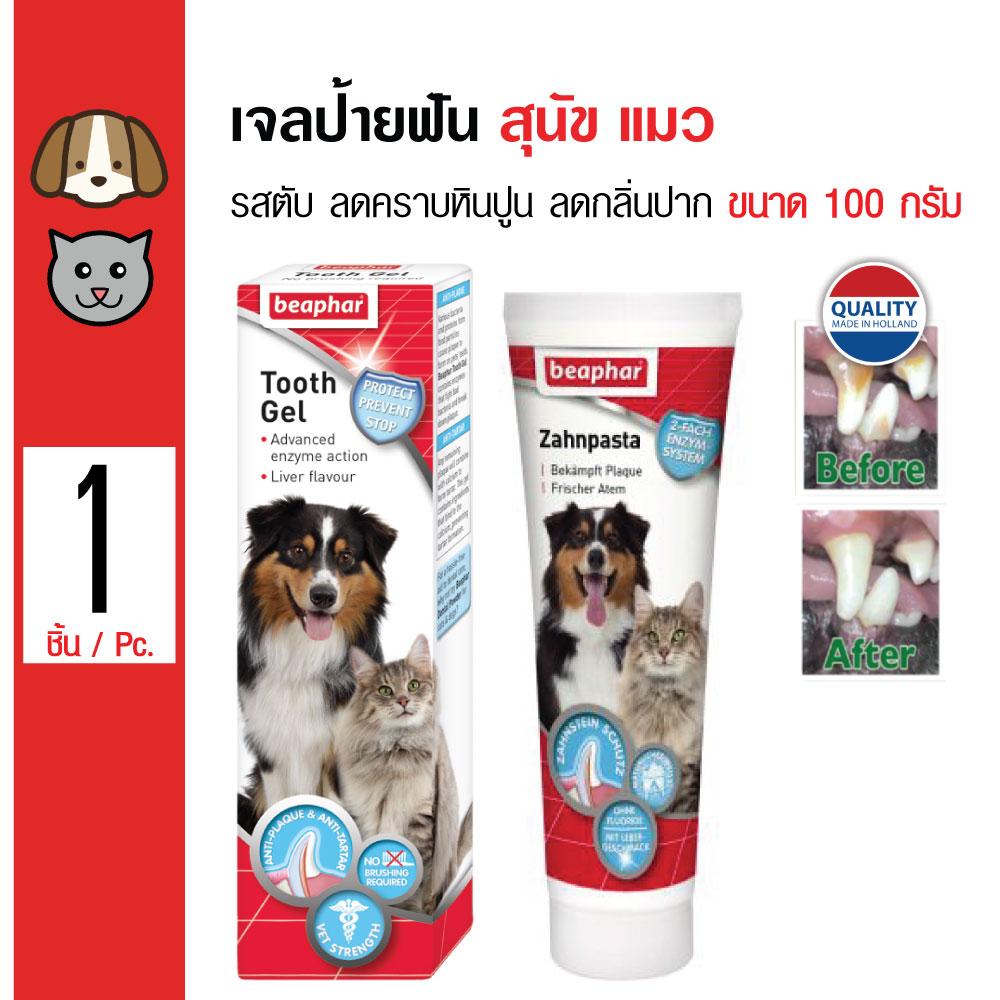 Beaphar Tooth Gel เจลป้ายฟัน รสตับ ทานได้ ลดคราบหินปูน ลดกลิ่นปาก ปลอดภัย สำหรับสุนัขและแมว ขนาด 100 กรัม