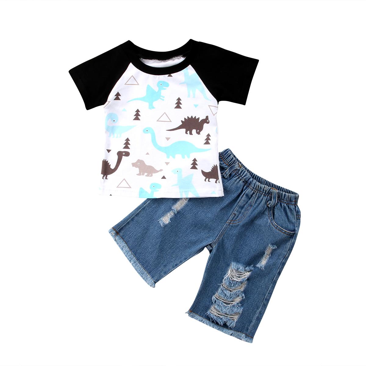2 Pcs Balita Anak-Anak Bayi Pakaian Anak Laki-laki Musim Panas Lengan Pendek Kaus Dinosaurus Atasan + Denim Pakaian Celana Pendek Pakaian Set Januari 2019 - 2 2 Pcs Balita Anak-Anak Bayi Pakaian Anak Laki-laki Musim Panas Lengan Pendek Kaus Dinosaurus Atasan + denim Pakaian Celana Pendek Pakaian Set - 2