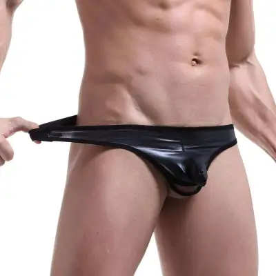 NPC Mens Imitation Leather U Convex Thong Sexy Underpants fashion and comfortable soft temptation Men's Briefs Trunks Sexy Underwear men