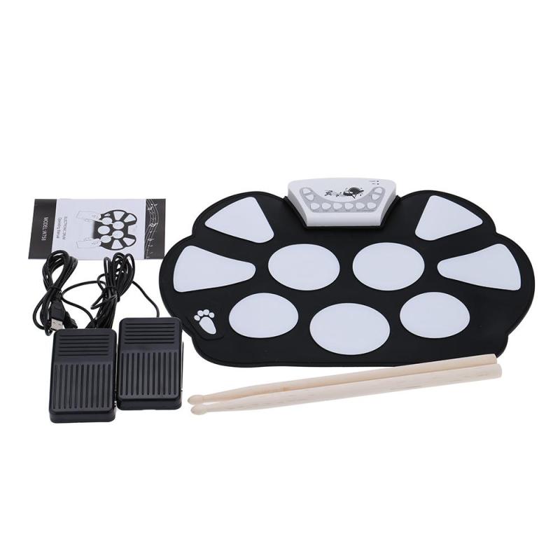 Portable Electronic Roll up Drum Pad Kit Silicon Foldable with Stick