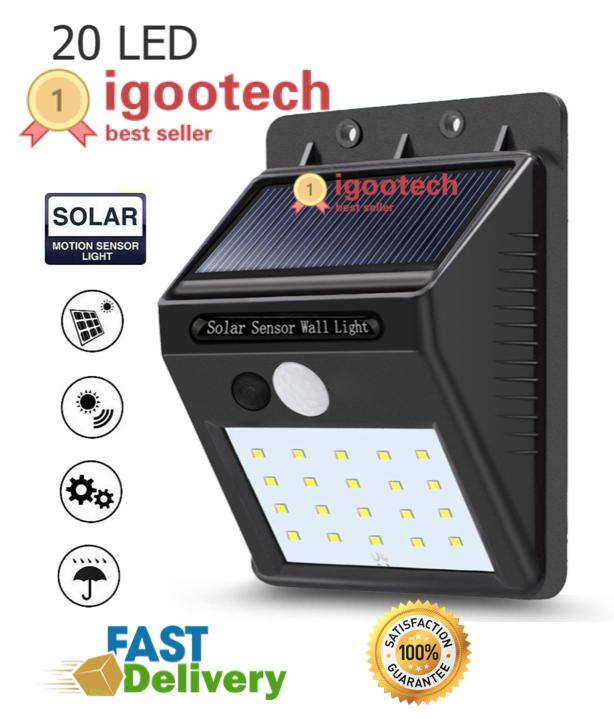 igootech โคมไฟ LED 20 แบบติตตั้งผนัง พลังงานแสงอาทิตย์ Motion Sensor Solar Power Led 20 Light Outdoor Garden Wall Lamp Waterproof