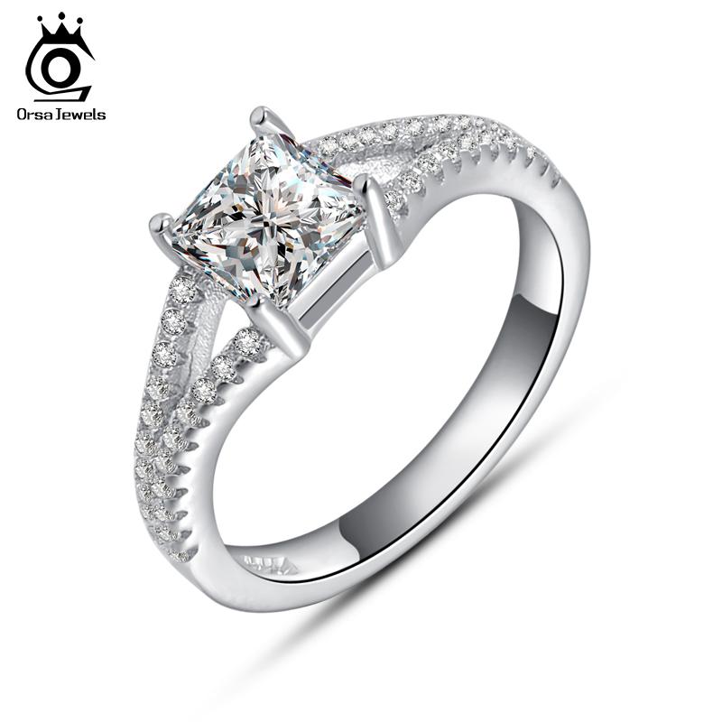 Orsa Permata Mewah Cincin Tunangan Wanita dengan Jelas Putri Memotong 0.8 Karat AAA Kubik Austria Warna Perak Zirkon Cincin OR30