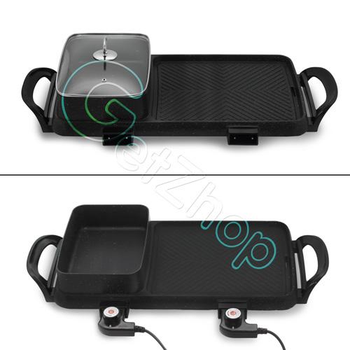 Getzhop เตาบาร์บีคิว หม้อต้มและเตาปิ้งย่างเคลือบหินอ่อน Hong Shuang Xi 8633 (สีดำ)