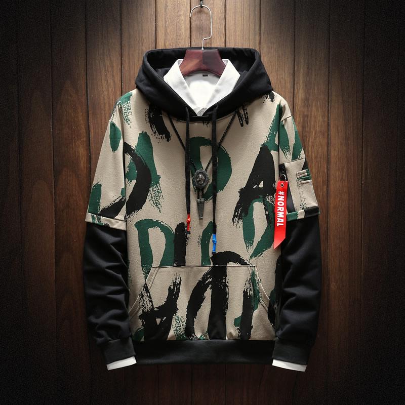 Pakaian musim semi dan musim gugur model tipis kamuflase Kaos Sweater pria Hoodie Tren Gaya Korea