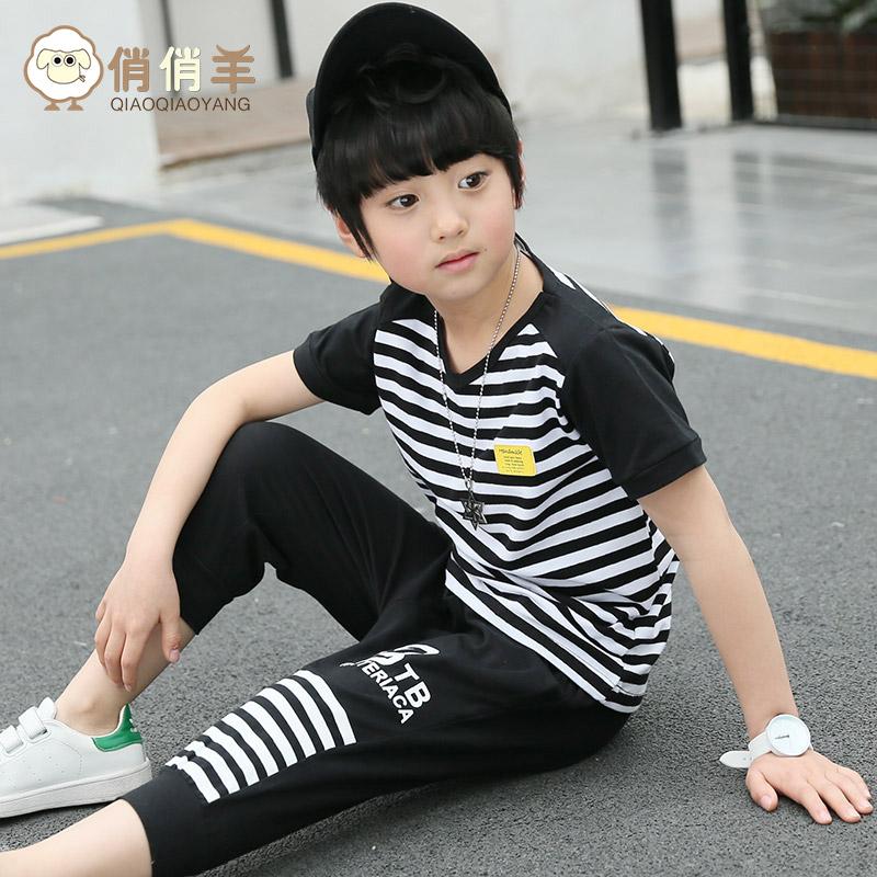 2 Pcs Celana Pendek Anak Laki-Laki Gaya Korea (Anak laki-laki bergaris jas musim panas ayat gambar warna) (Anak laki-laki bergaris jas musim panas ayat gambar warna)