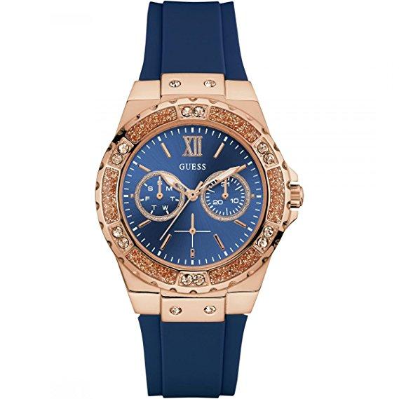 นาฬิกาผู้หญิง Guess Limelight Multifunction Blue Dial Silicone Strap Ladies Watch W1053L1 