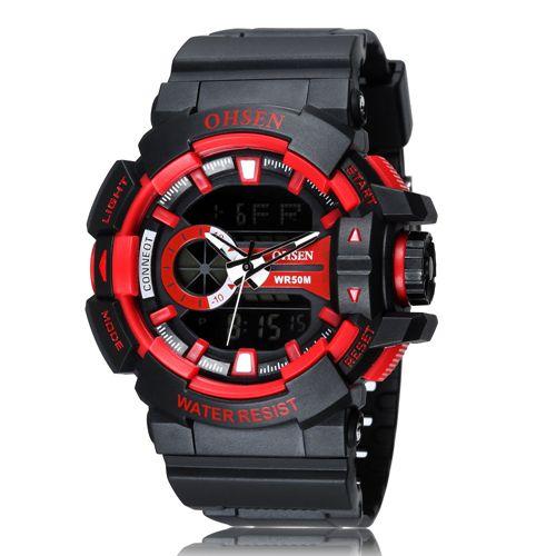 Ohsen AD1505 Fashion Pria Tentara Jam Tangan Olahaga Ohsen Merk Digital Watch Pria Pria LED Hari Tanggal Alarm Jam Tangan Tahan Air Relogios Masculinos-Intl