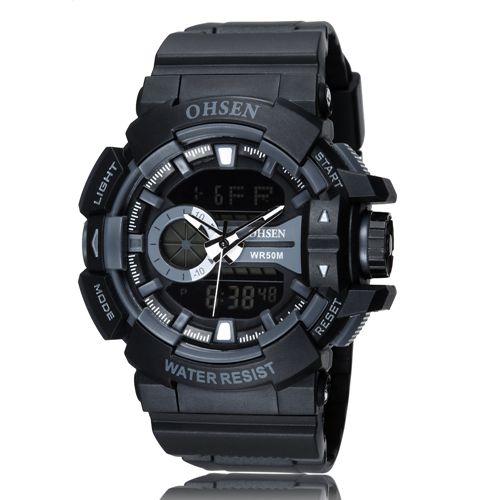 Ohsen AD1505 Fashion Pria Tentara Jam Tangan Olahaga Ohsen Merk Digital Watch Pria Pria LED Hari Tanggal Alarm Jam Tangan Tahan Air Relogios Masculinos-Intl