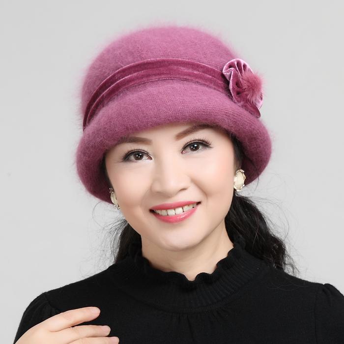Musim gugur musim dingin orang tua dan berusia setengah baya topi wanita Bulu kelinci topi wol rajut nenek orang tua topi musim dingin setangah baya Ibu Topi Selendang