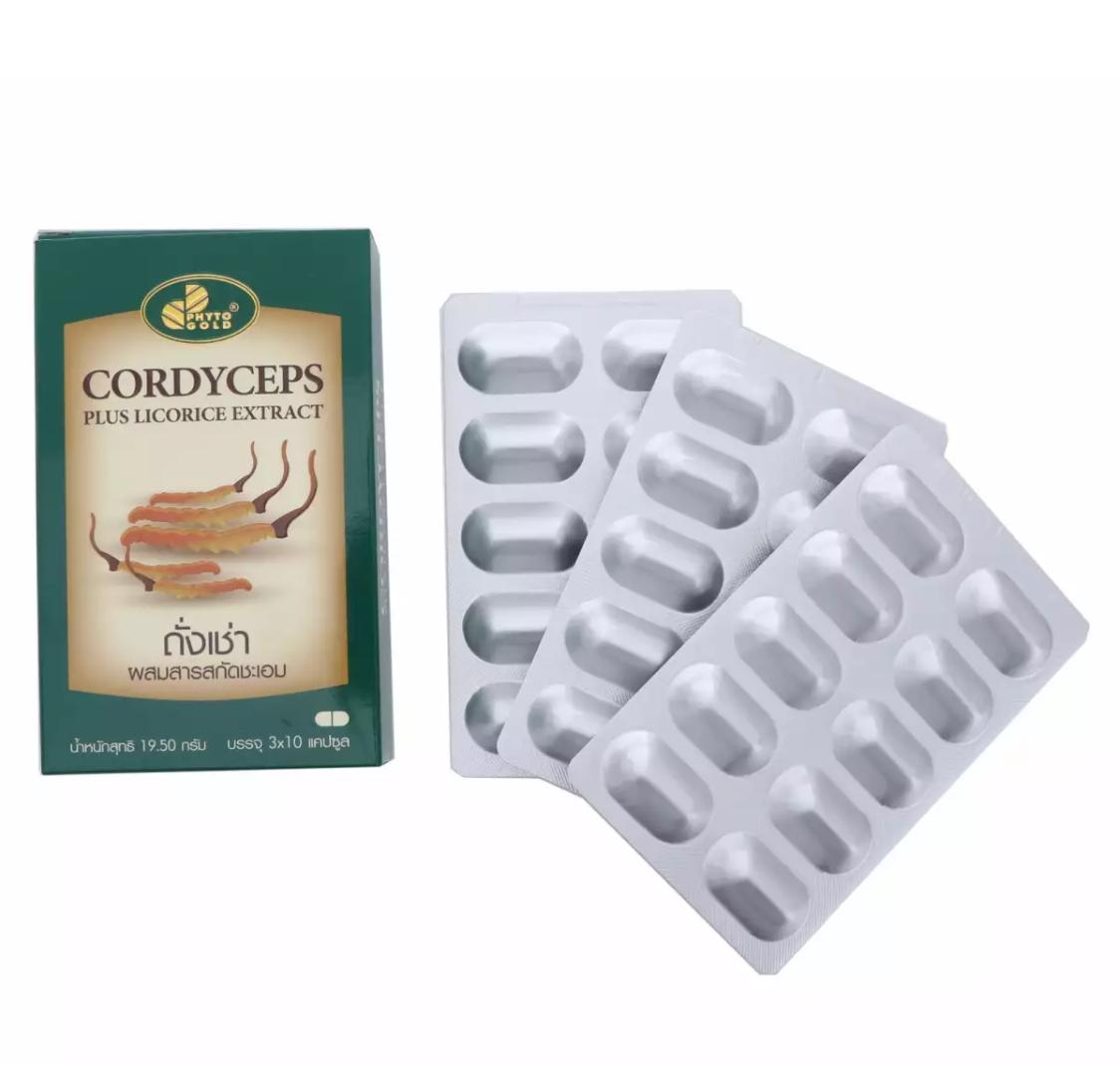 Phyto Gold Cordyceps ไฟโตโกลด์ ถั่งเช่าผสมสารสกัดชะเอม ช่วยฟื้นฟูสมรรถภาพทางเพศ