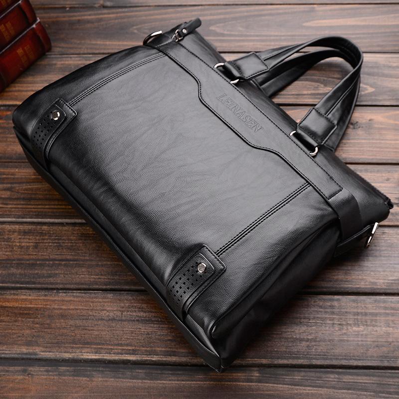 (Top sell)Leinasen Kualitas Tinggi Bisnis Kulit PU Tas Laptop Tas Bahu Pria Tas Tangan-Intl