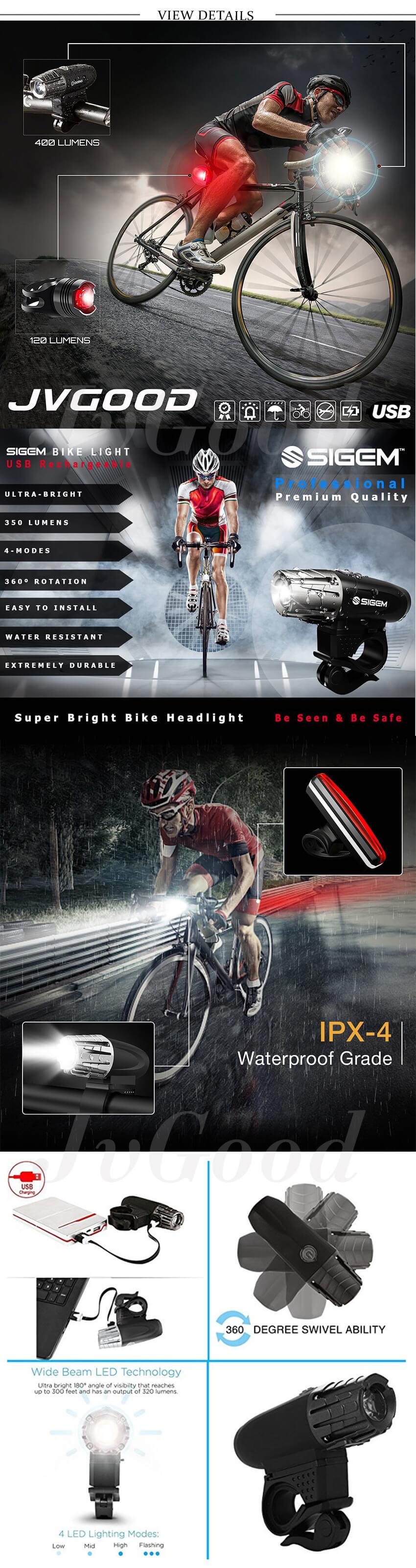 USB Rechargeable LED Bicycle Light Waterproof Front Rear Tail Warning IS