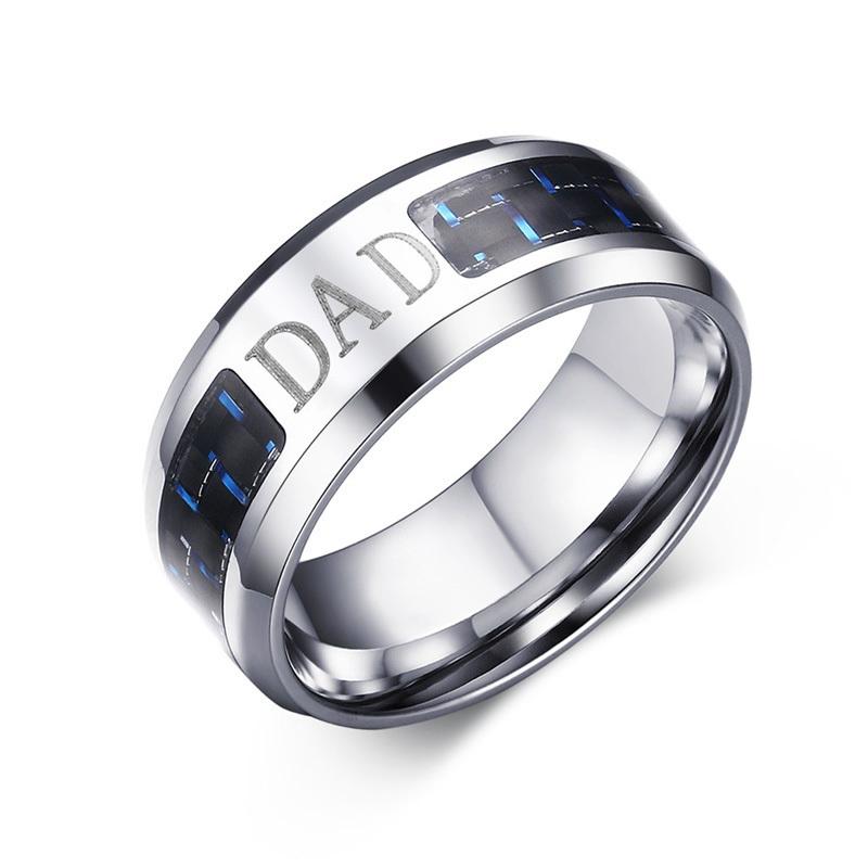 Vnox Personalisasi Gambar Logo Nama 8 Mm Cincin Serat Karbon untuk Wanita Pria Baja Anti Karat Cincin Pernikahan Kasual Perhiasan Pria Wanita-Intl
