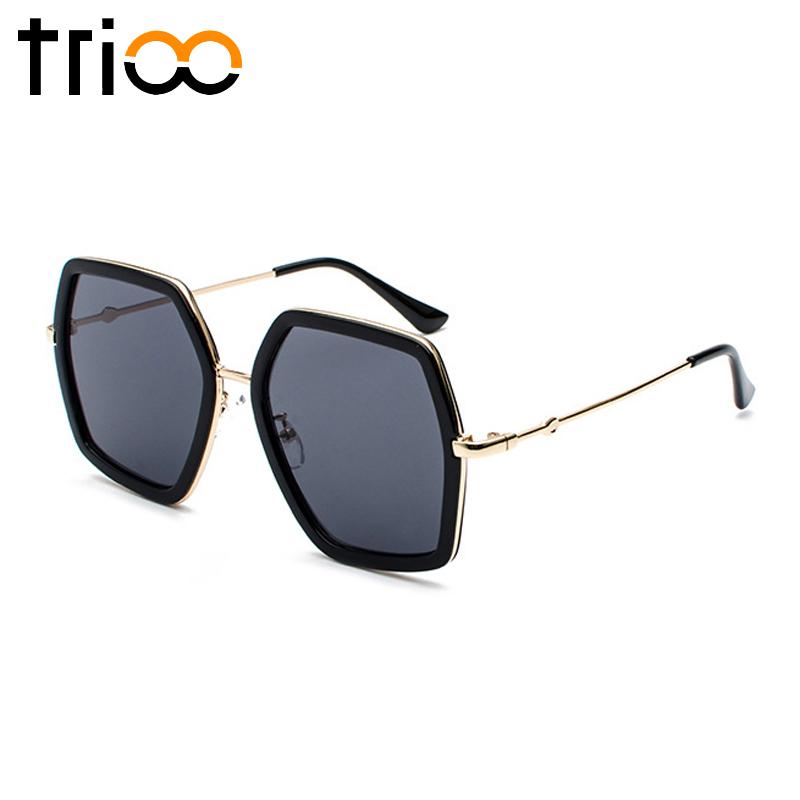 Trioo Polygon Persegi Kacamata Hitam Wanita Bergaya Wanita Kebesaran Kacamata UV400 Menyimpan Oculos De Sol Feminino Besar Lunette Kopi