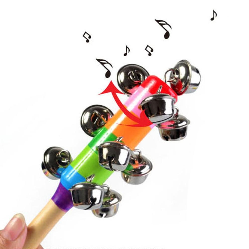 Topmissdeng 1 Pcs Lucu Tongkat Kayu Pelangi Berjabat Tangan Kerincingan Lonceng Bayi Jingle Bells Bayi Bunyi Gemerincing Pengocok Cincin Mainan Pendidikan DS29
