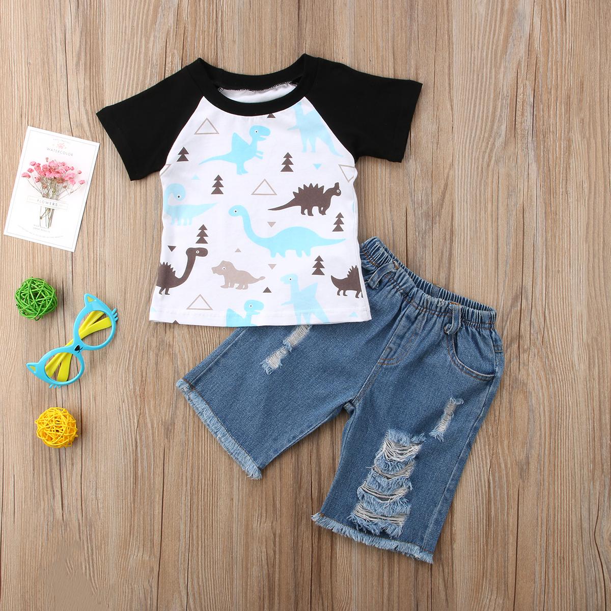 2 Pcs Balita Anak-Anak Bayi Pakaian Anak Laki-laki Musim Panas Lengan Pendek Kaus Dinosaurus Atasan + Denim Pakaian Celana Pendek Pakaian Set Januari 2019 - 3 2 Pcs Balita Anak-Anak Bayi Pakaian Anak Laki-laki Musim Panas Lengan Pendek Kaus Dinosaurus Atasan + denim Pakaian Celana Pendek Pakaian Set - 3