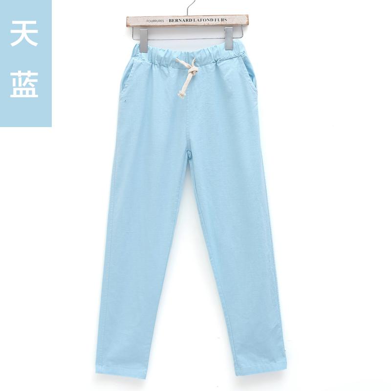 Celana Kain Linen Musim Panas Celana Cargo Korea Fashion Style Sepatu Linen (Langit biru)