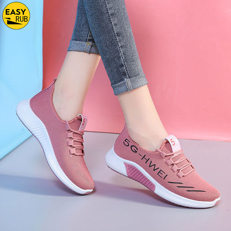 EASY RUB รองเท้าวิ่งรองเท้าตาข่ายรองเท้าผู้หญิงผ้าระบายฉบับภาษาเกาหลีของ All-Match รองเท้าผ้าใบแฟชั่น Casual กีฬาตื้นรองเท้าระบายอากาศ