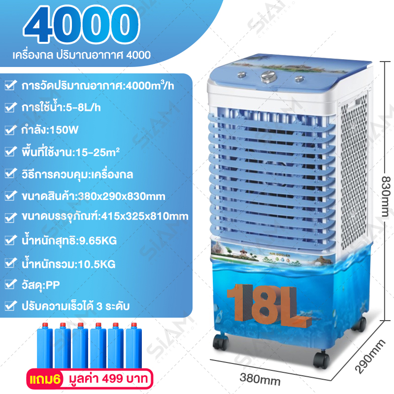 Siam Cente rพัดลมไอเย็น พัดลมไอน้ำพัดลมไอเย็น 30ลิตร เคลื่อนปรับอากาศเคลื่อนที่ ระบายความร้อน AIR COOLER