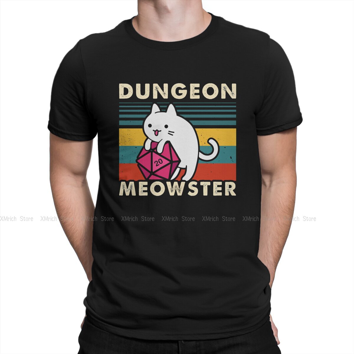 Men's Large T-shirt
 Dungeon Meowster Funny Tabletop Gamer Cat D20 Men'S T Shirts Dnd Game Awesome Tees O Neck T-Shirt Cotton Gift Idea Clothes