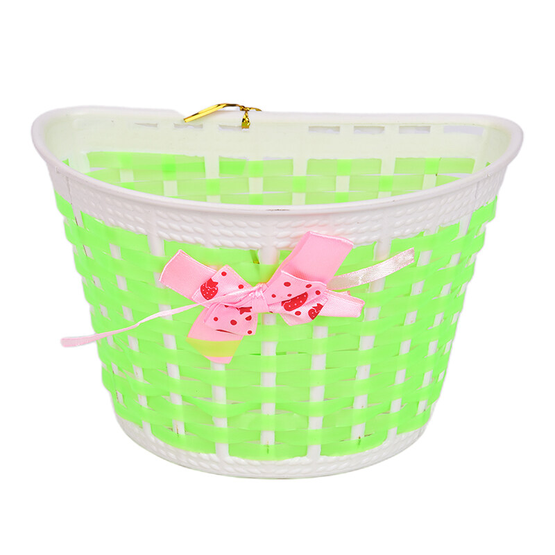 DR 1pc Bicycle Basket Children Bike Plastic Knitted Bow Knot Front Handmade Bag