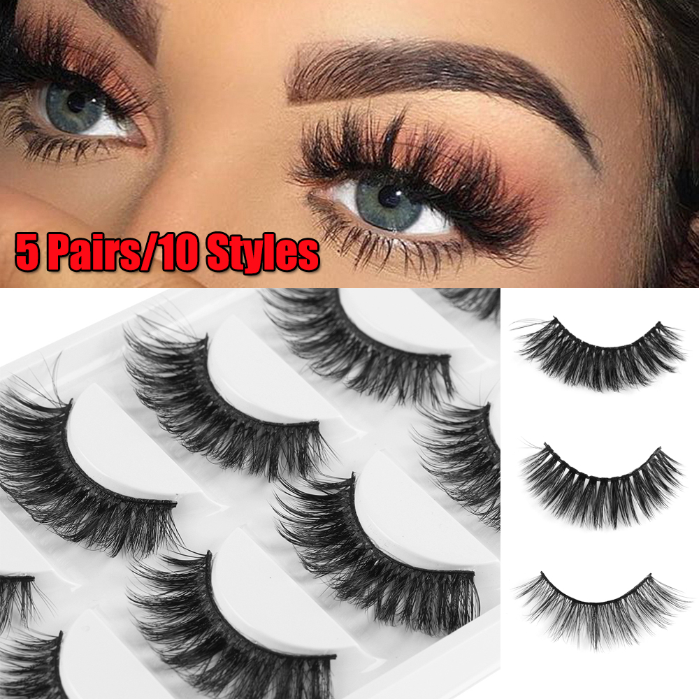 PIEPING SKONHED 5คู่ผู้หญิง Multilayer ธรรมชาติยาวขนตาปลอม Wispy Fluffy Eye Lashes Extension 3D Faux Mink Hair