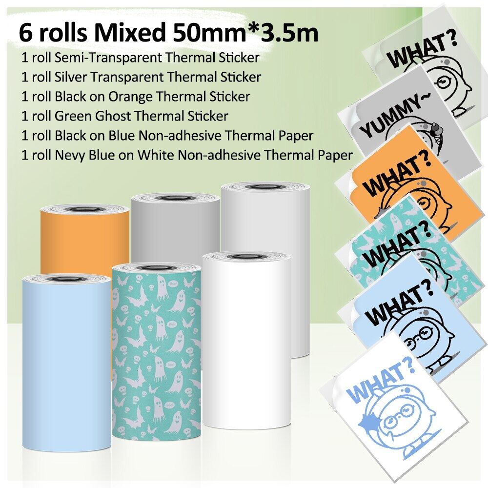 Phomemo 6 cuộn giấy máy in nhiệt cổ điển nhãn dán màu tự nhãn dán tự dính