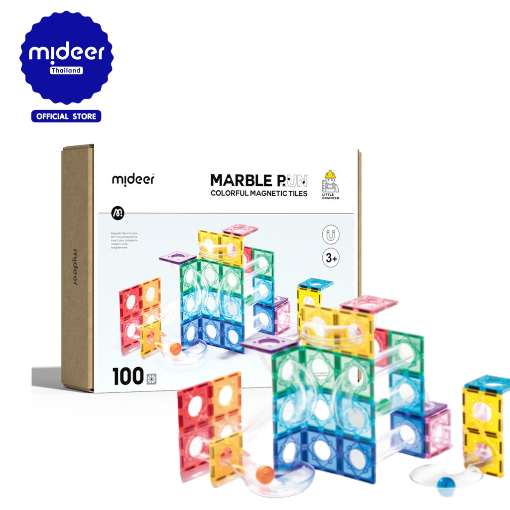 Mideer มิเดียร์ Colorful Magnetic Tiles - Marble Run แม่เหล็กตัวต่อท่อสีรุ้ง 100PC MD1166 ราคา 2,475 บาท*ส่งฟรี