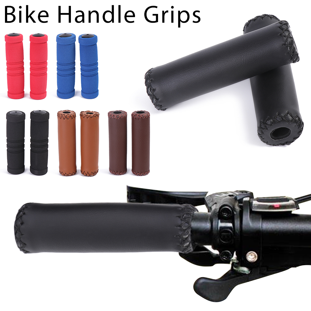 OR69QMTS 1Pair Comfortable Rubber Soft Foam Sponge Anti-Slip Bike Handle Grips PU Leather Grip Handlebar Cover Outdoor Cycling Bicycle